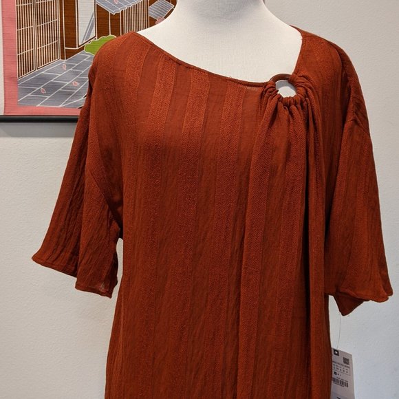ZARA BURNT ORANGE DRAPED ASYMMETRIC BLOUSE - Picture 1 of 3